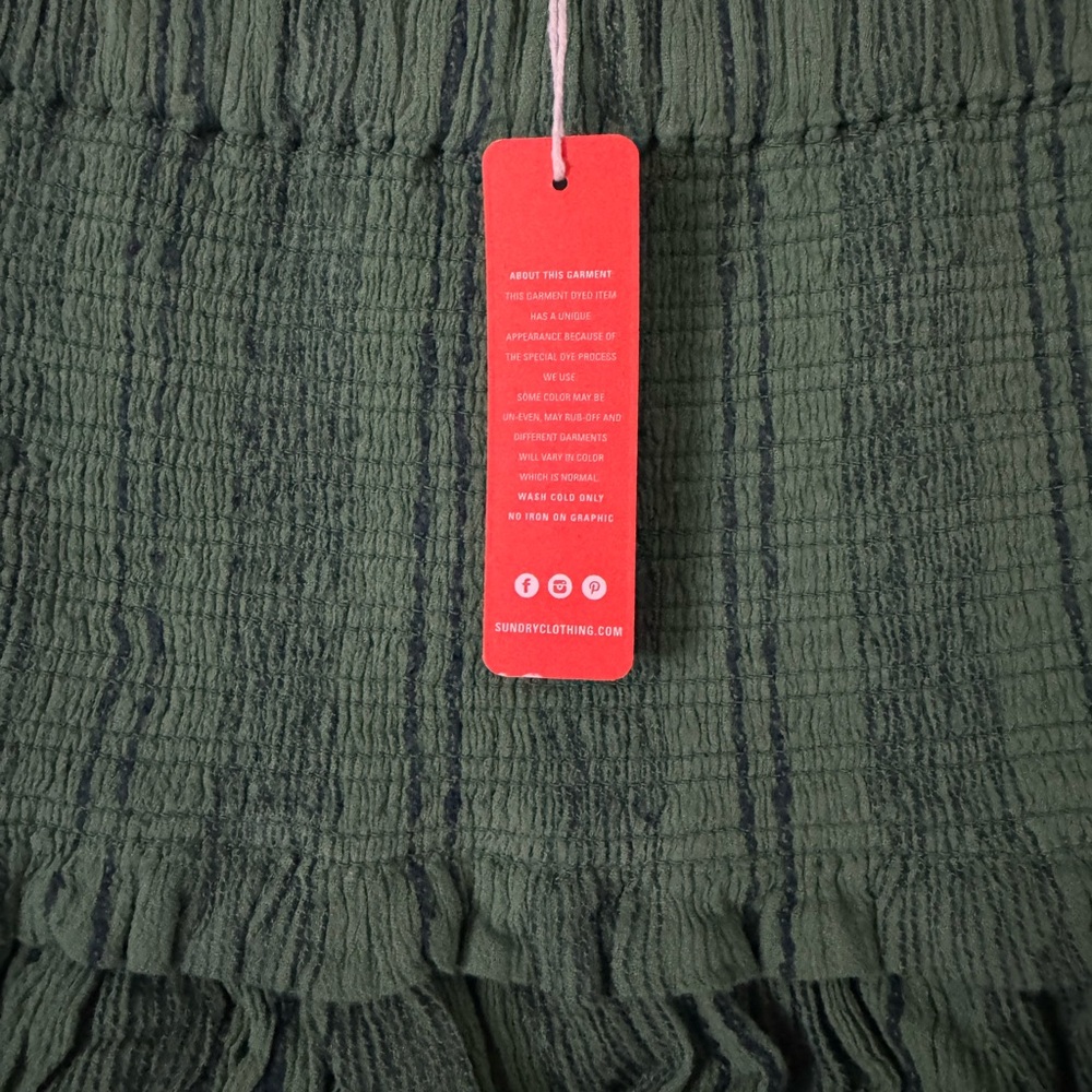 REVOLVE Sundry Green Shirred Mini Skirt with Ruffled Smocking Medium New - Picture 2 of 4